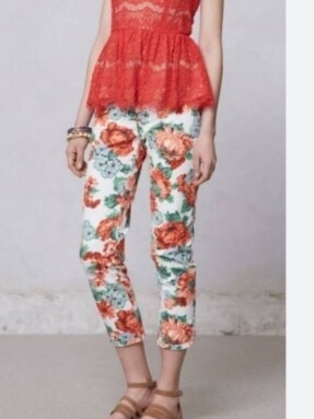 Anthropologie Cartonnier Cropped Floral Pants Womens 4 Stretch Crop